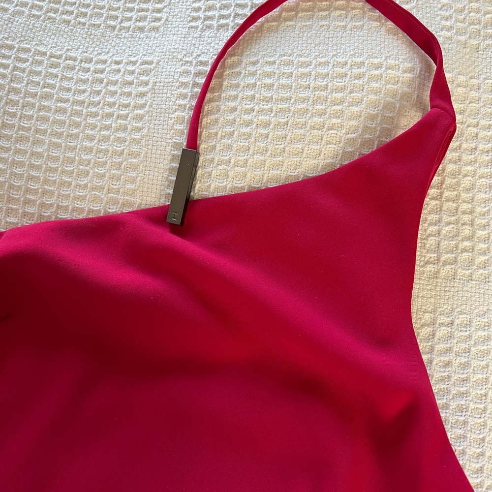 Halston Heritage Asymmetrical MIDI Dress with Branded Clip and Side Slit